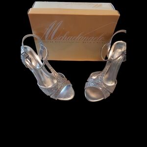 Michelangelo silver iridescent dress sandal.  Size 7